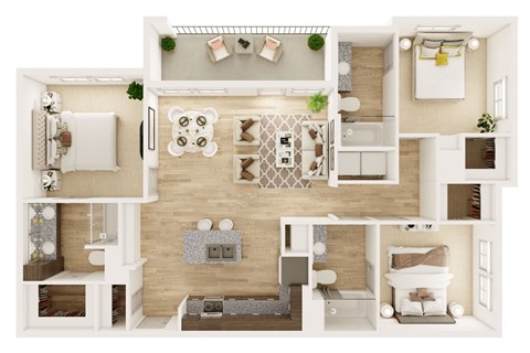 Floor plan for 3 beds, 3 baths, 1324 sqft